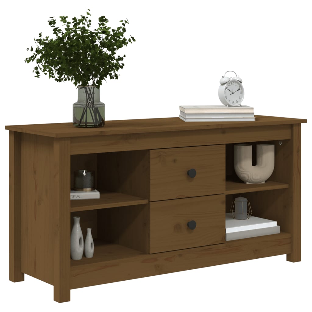 Meuble TV Marron miel 103x36,5x52 cm Bois de pin massif - XIOS