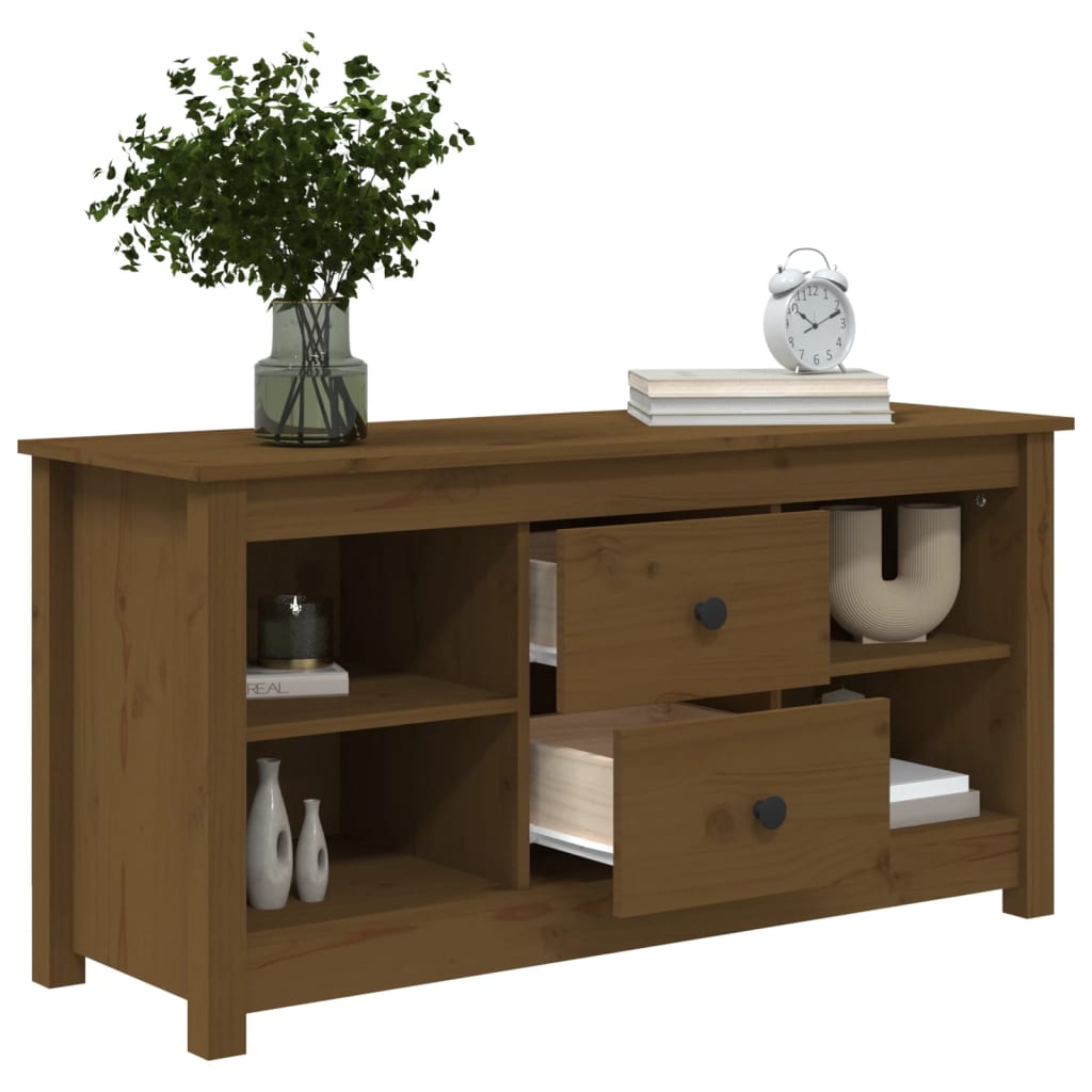 Meuble TV Marron miel 103x36,5x52 cm Bois de pin massif - XIOS