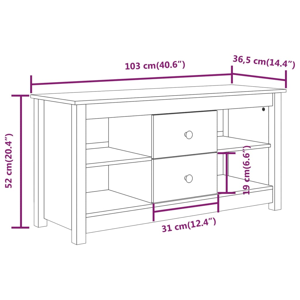 Meuble TV Marron miel 103x36,5x52 cm Bois de pin massif - XIOS