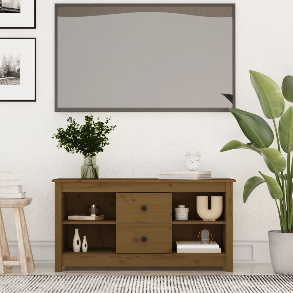 Meuble TV Marron miel 103x36,5x52 cm Bois de pin massif - XIOS