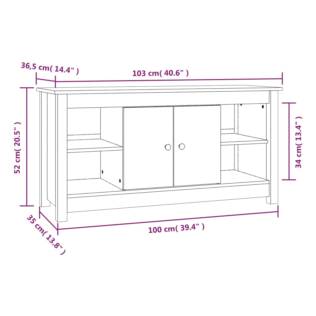Meuble TV 103x36,5x52 cm Bois de pin massif - XIOS