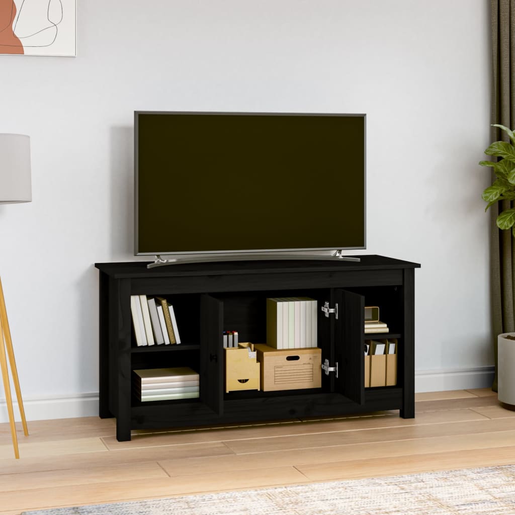 Meuble TV Noir 103x36,5x52 cm Bois de pin massif - XIOS