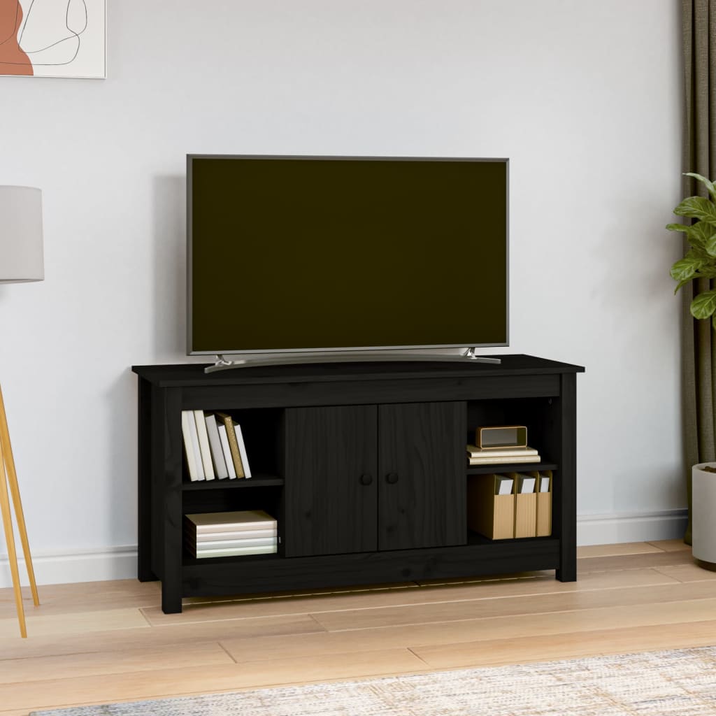 Meuble TV Noir 103x36,5x52 cm Bois de pin massif - XIOS