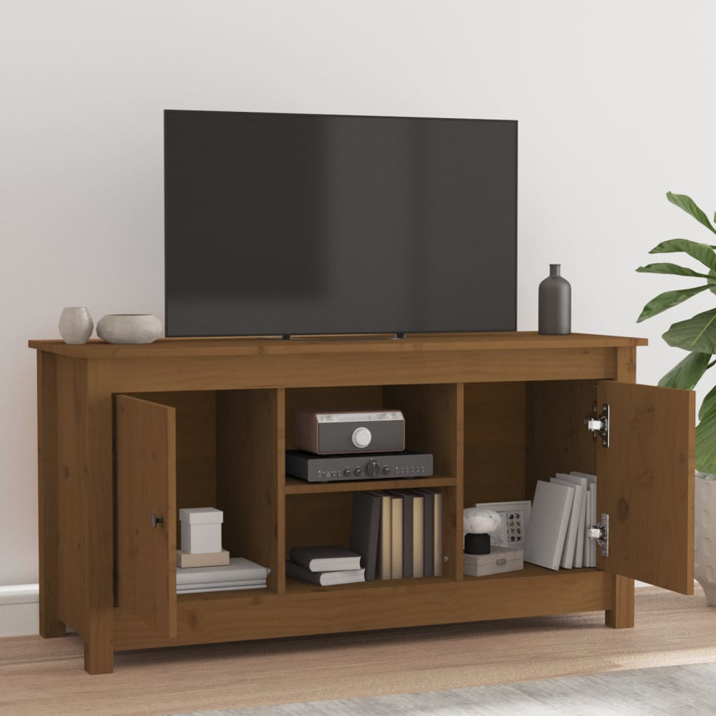 Meuble TV Marron miel 103x36,5x52 cm Bois de pin massif - XIOS