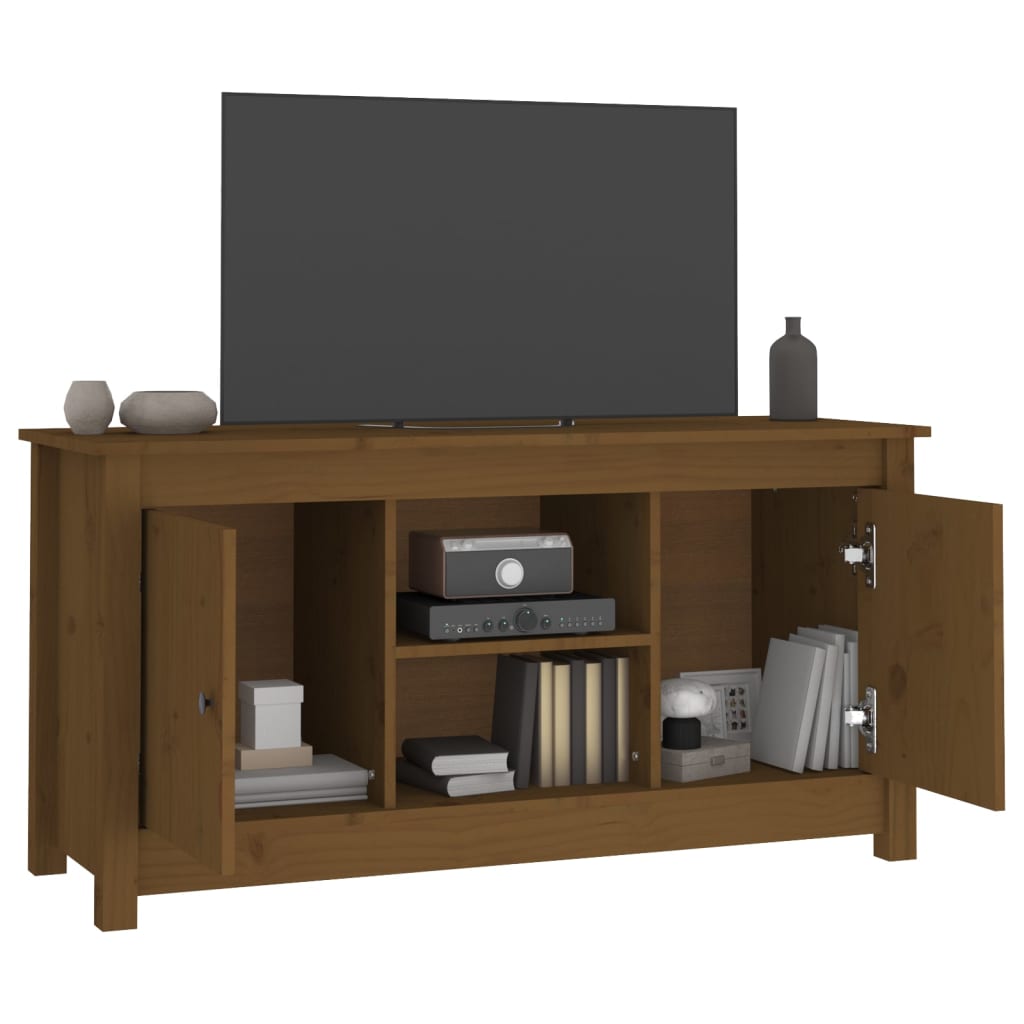 Meuble TV Marron miel 103x36,5x52 cm Bois de pin massif - XIOS