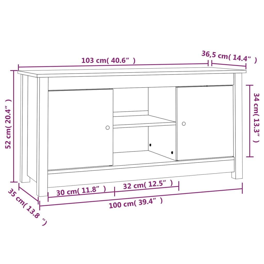 Meuble TV Marron miel 103x36,5x52 cm Bois de pin massif - XIOS