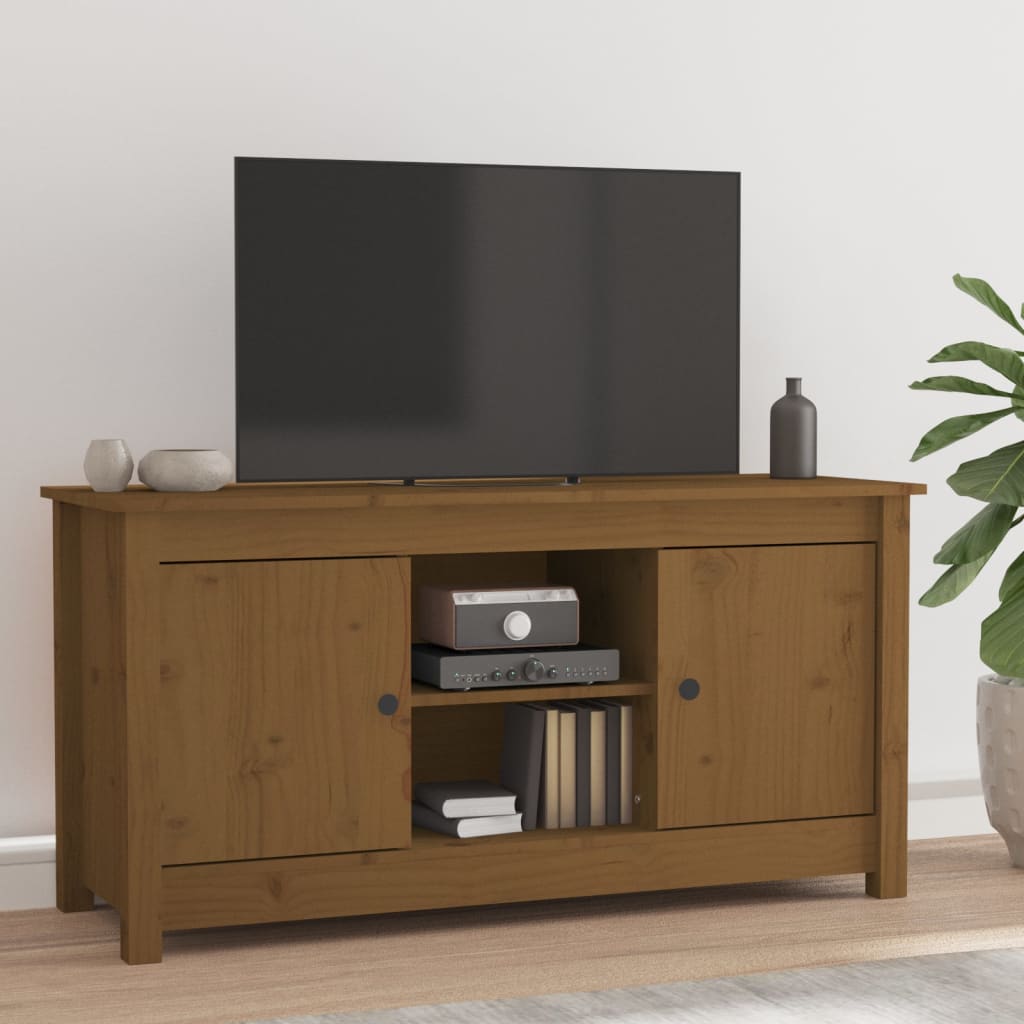 Meuble TV Marron miel 103x36,5x52 cm Bois de pin massif - XIOS