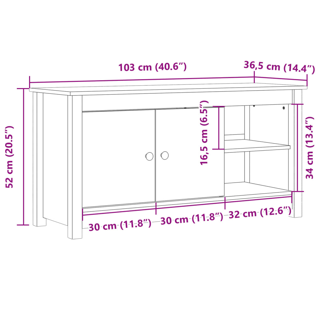 Meuble TV Blanc 103x36,5x52 cm Bois de pin massif - XIOS