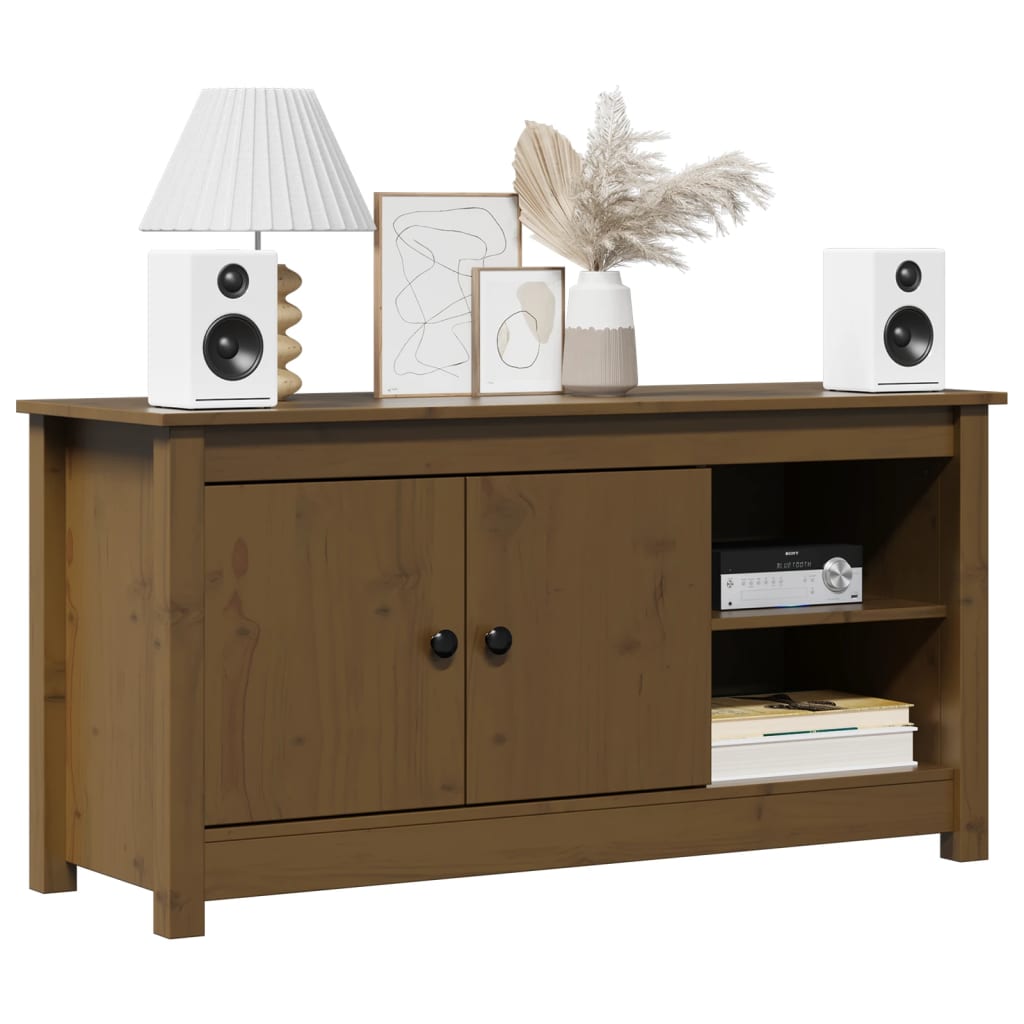 Meuble TV Marron miel 103x36,5x52 cm Bois de pin massif - XIOS