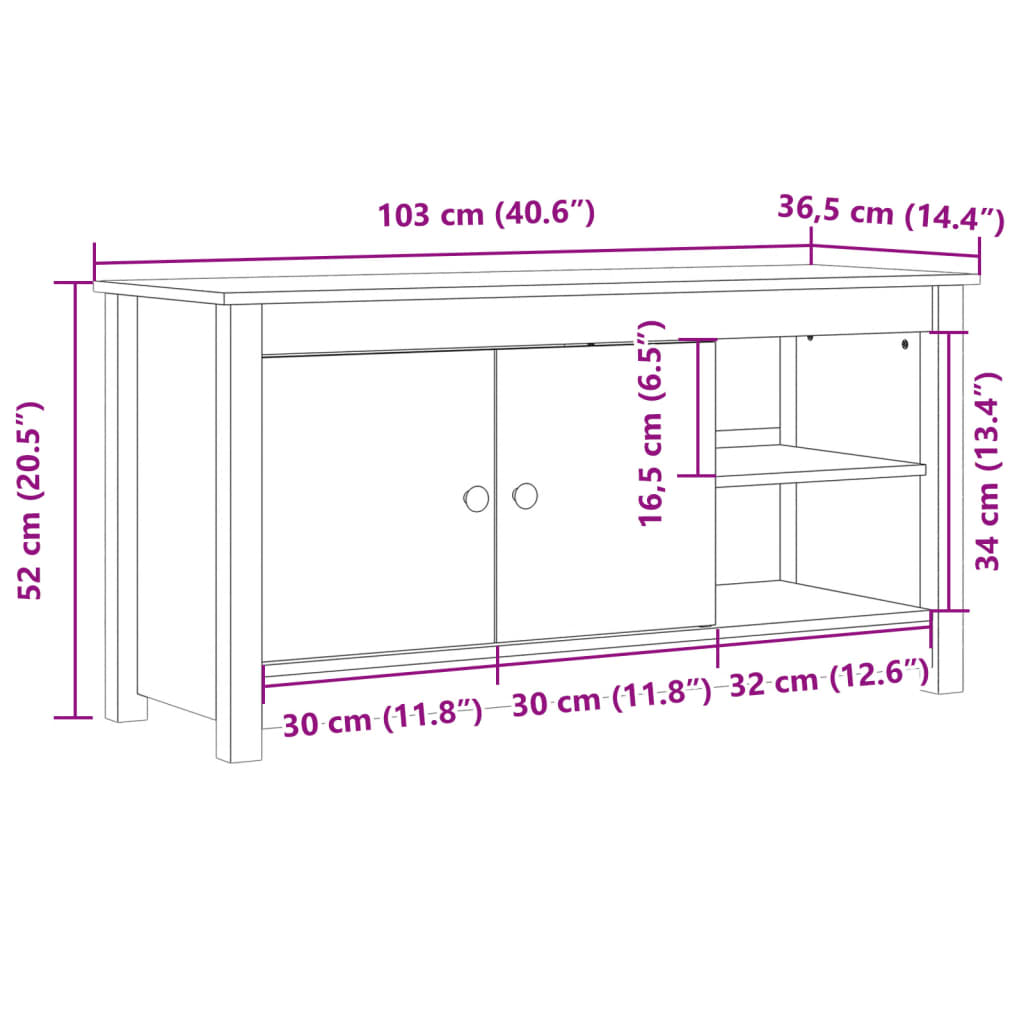Meuble TV Marron miel 103x36,5x52 cm Bois de pin massif - XIOS