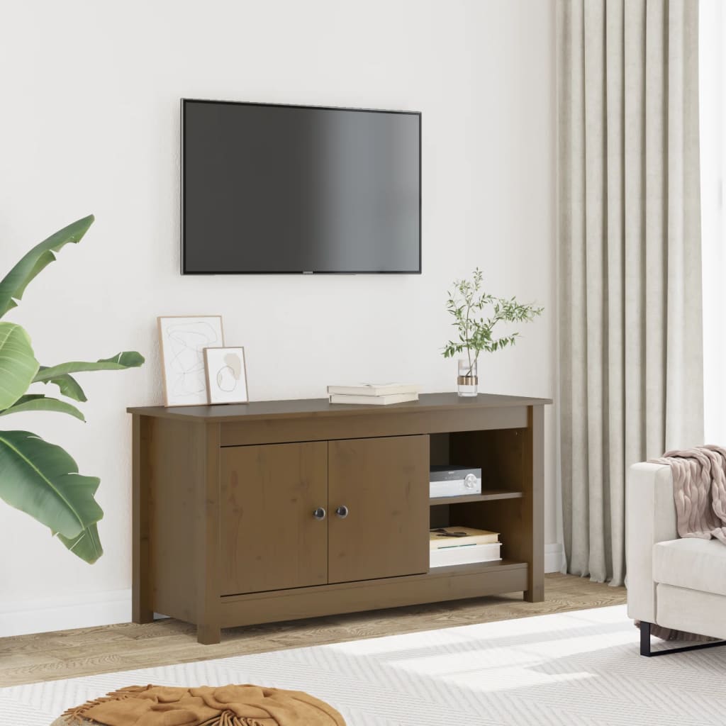 Meuble TV Marron miel 103x36,5x52 cm Bois de pin massif - XIOS