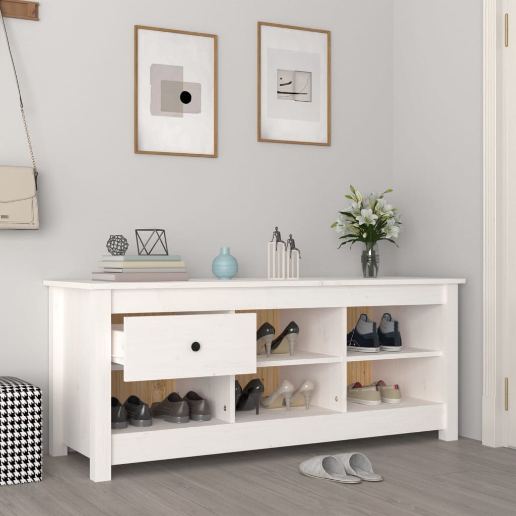 Armoire à chaussures Blanc 110x38x45,5 cm Bois de pin massif - XIOS
