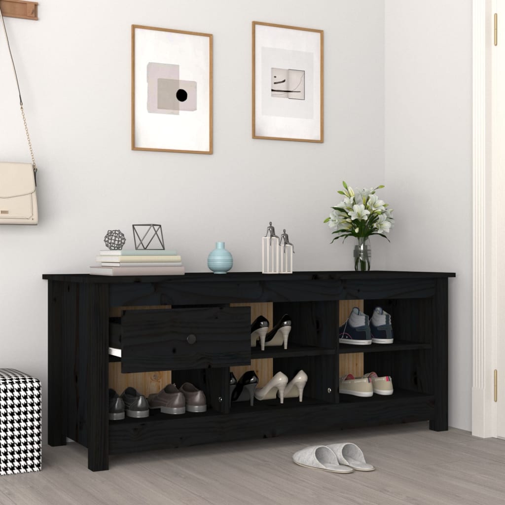 Armoire à chaussures Noir 110x38x45,5 cm Bois de pin massif - XIOS