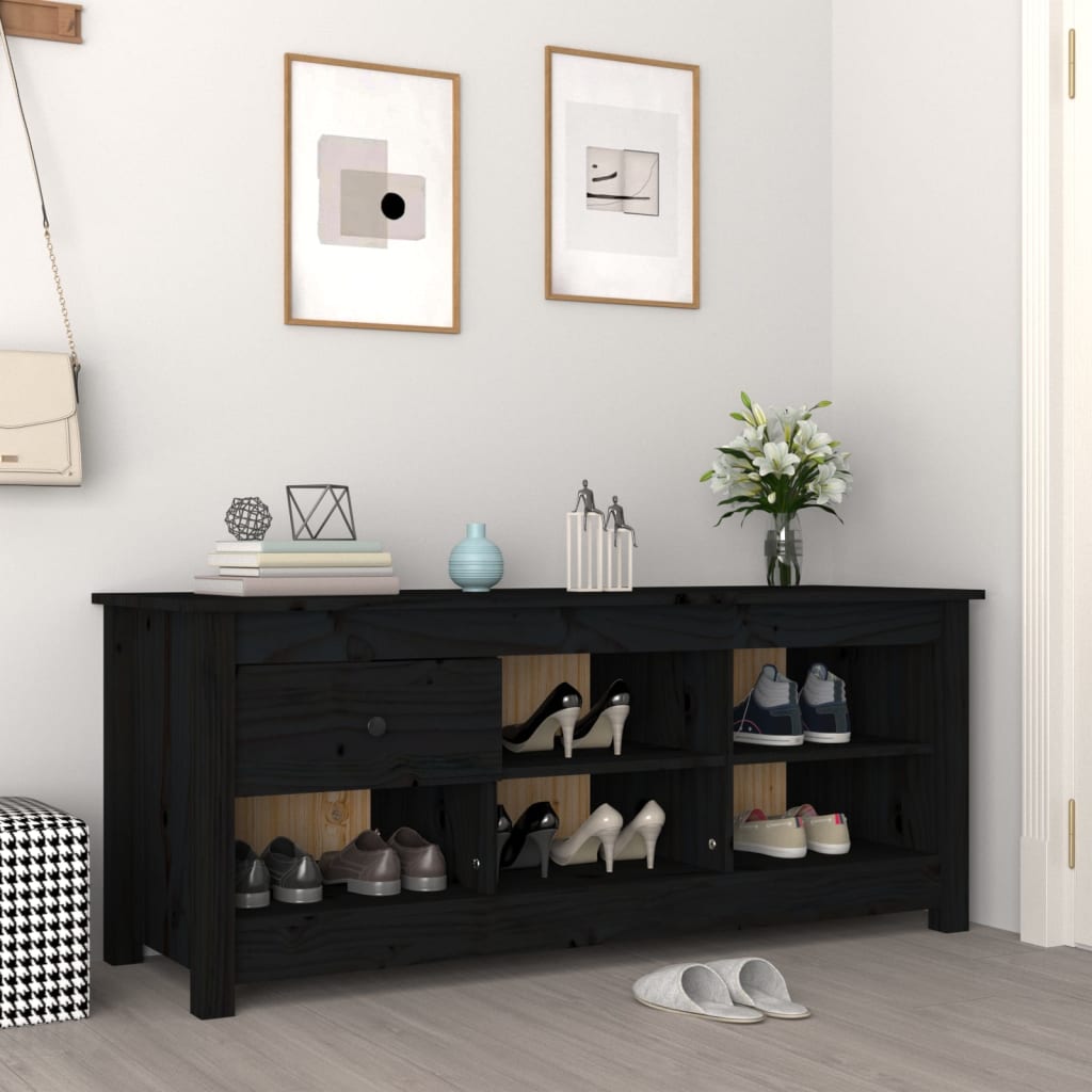 Armoire à chaussures Noir 110x38x45,5 cm Bois de pin massif - XIOS