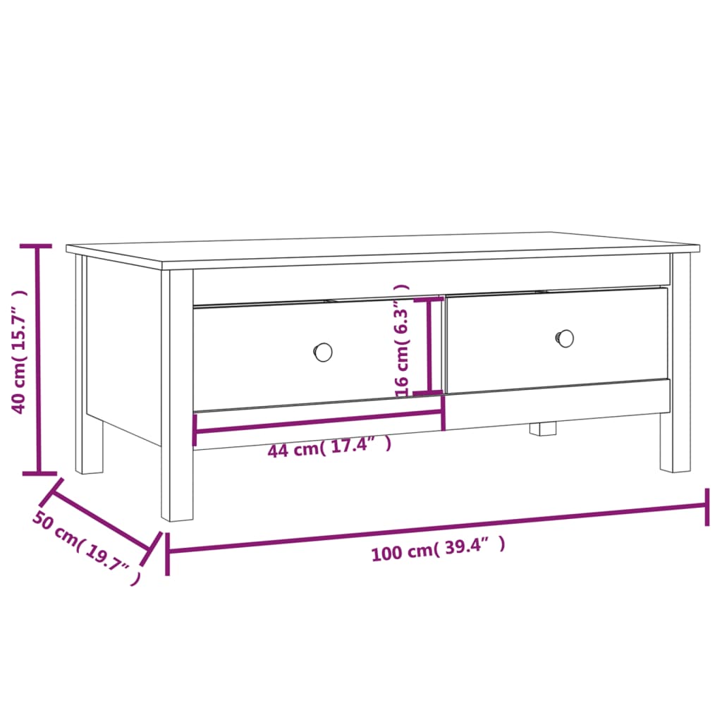 Table basse 100x50x40 cm Bois massif de pin - XIOS