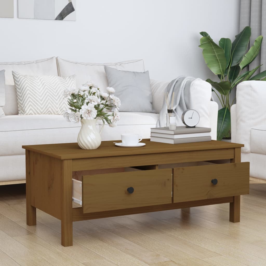 Table basse Marron miel 100x50x40 cm Bois massif de pin - XIOS