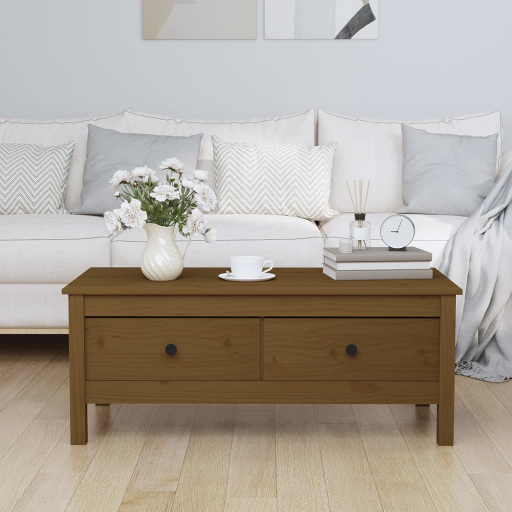 Table basse Marron miel 100x50x40 cm Bois massif de pin - XIOS