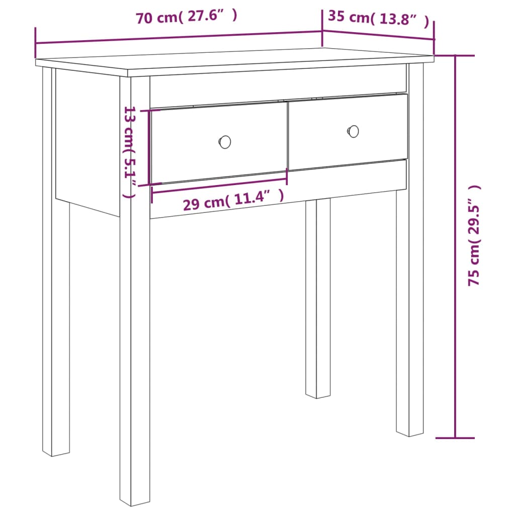 Table console Blanc 70x35x75 cm Bois massif de pin - XIOS