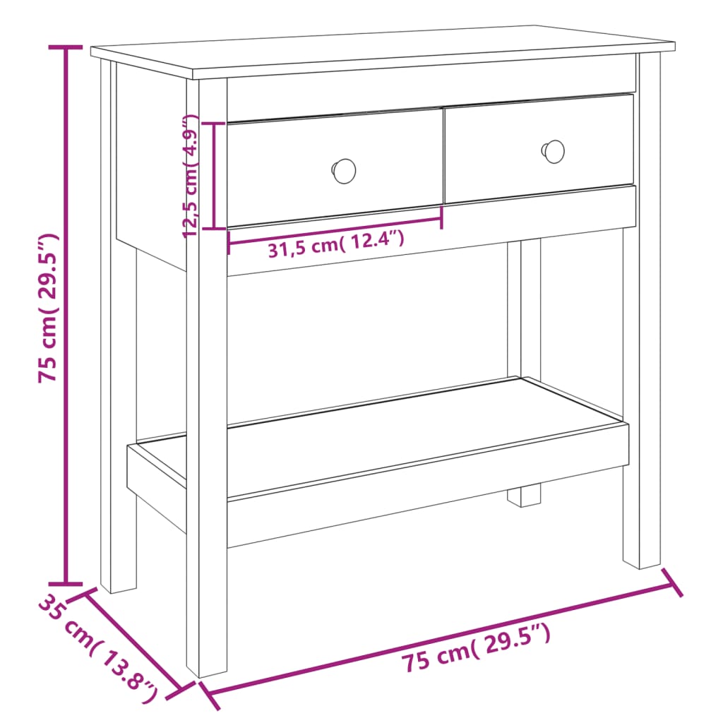 Table console 75x35x75 cm Bois massif de pin - XIOS