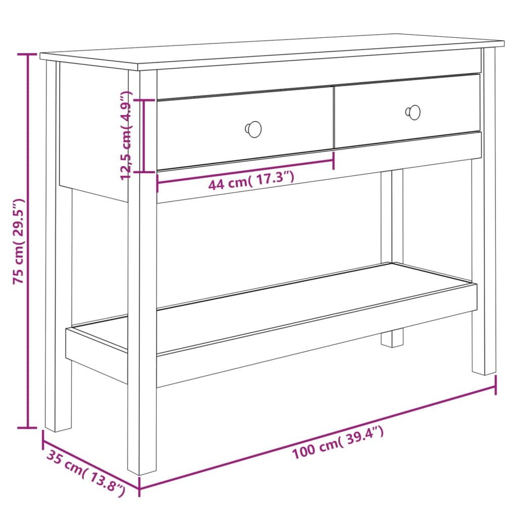 Table console 100x35x75 cm Bois massif de pin - XIOS
