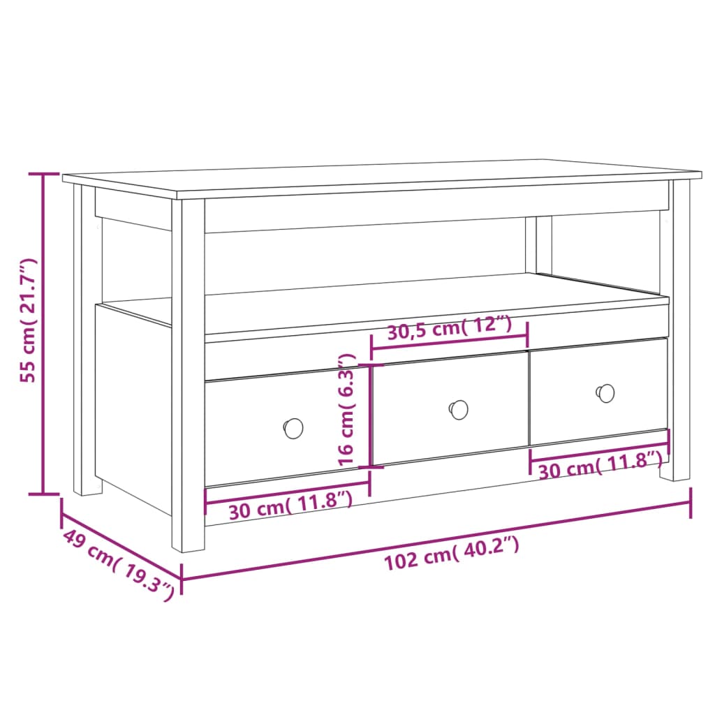 Table basse 102x49x55 cm Bois massif de pin