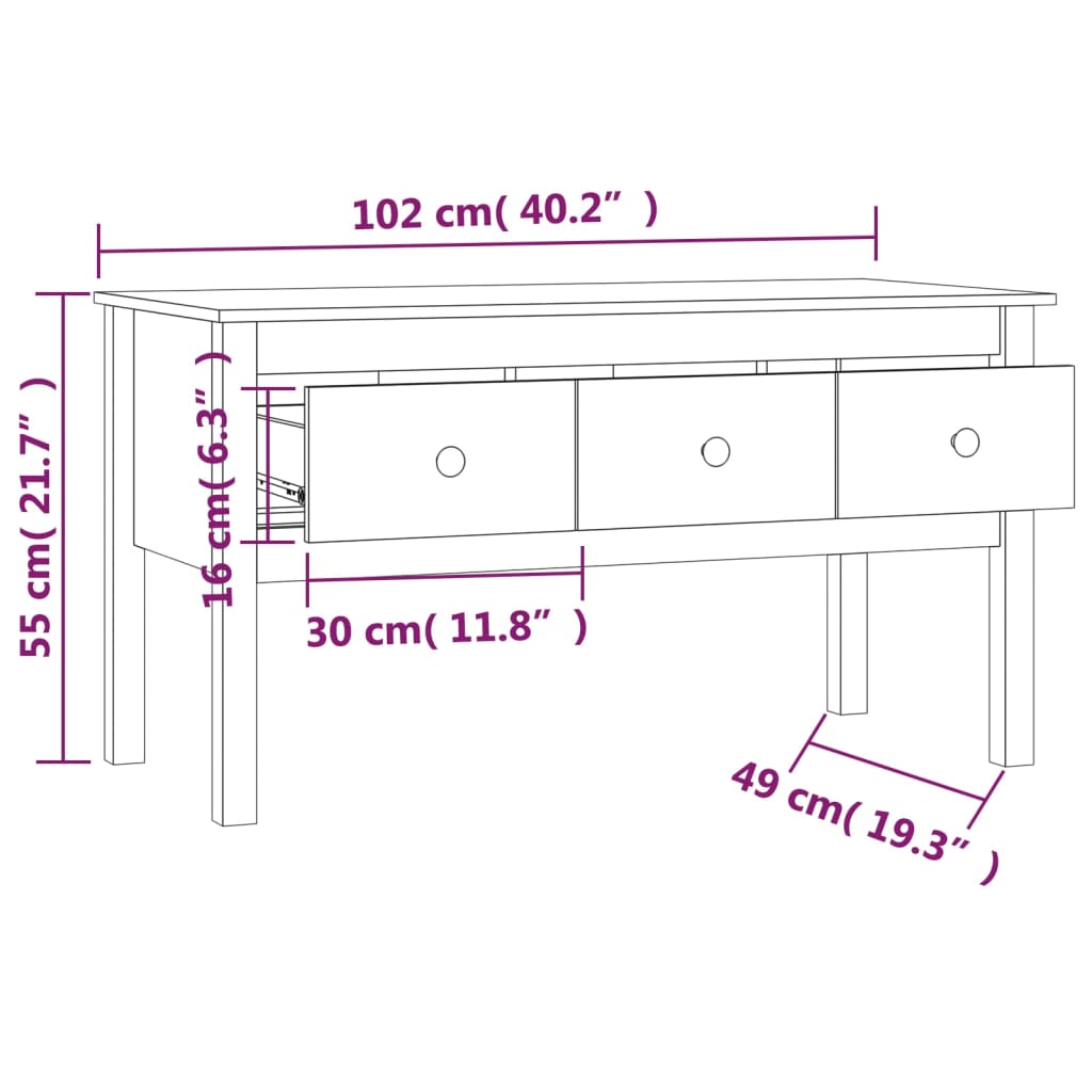 Table basse Gris 102x49x55 cm Bois massif de pin - XIOS