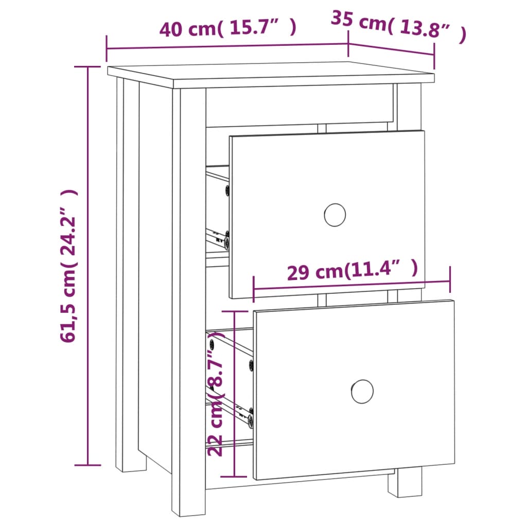 Tables de chevet 2 pcs 40x35x61,5 cm Bois de pin massif - XIOS