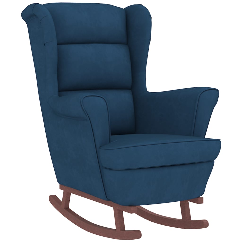 Chaise à bascule avec pieds en bois et tabouret Bleu Velours - XIOS