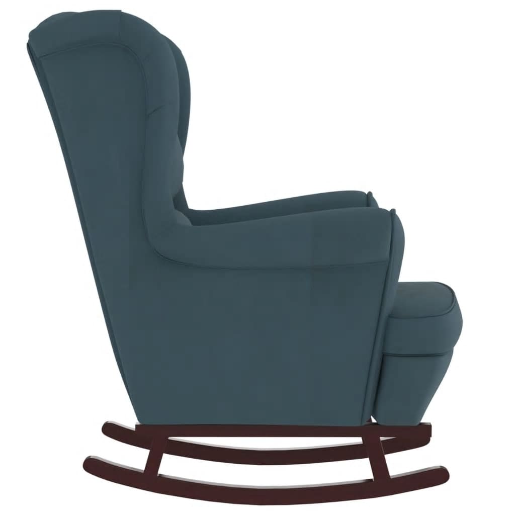 Chaise à bascule avec pieds en bois et tabouret Bleu Velours - XIOS