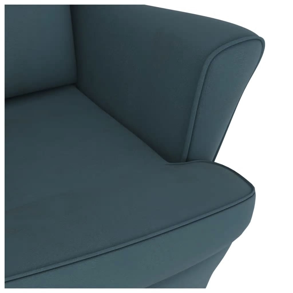 Chaise à bascule avec pieds en bois et tabouret Bleu Velours - XIOS