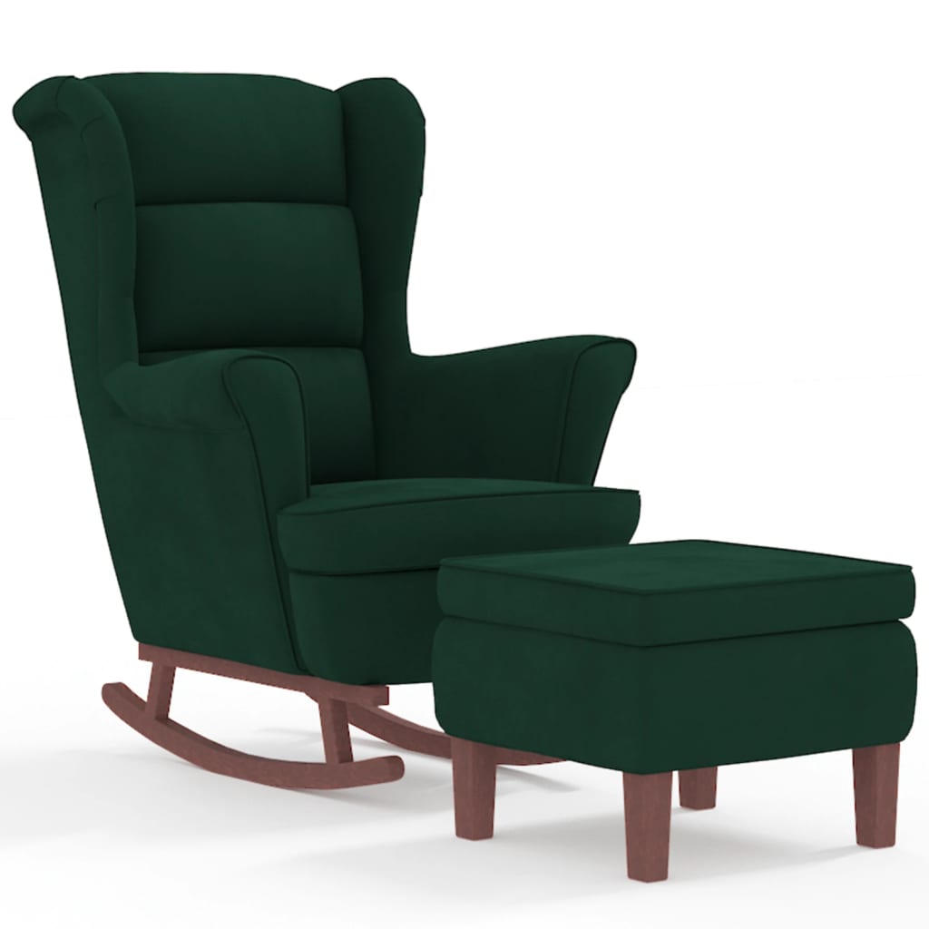 Chaise à bascule avec pieds en bois et tabouret Vert foncé - XIOS