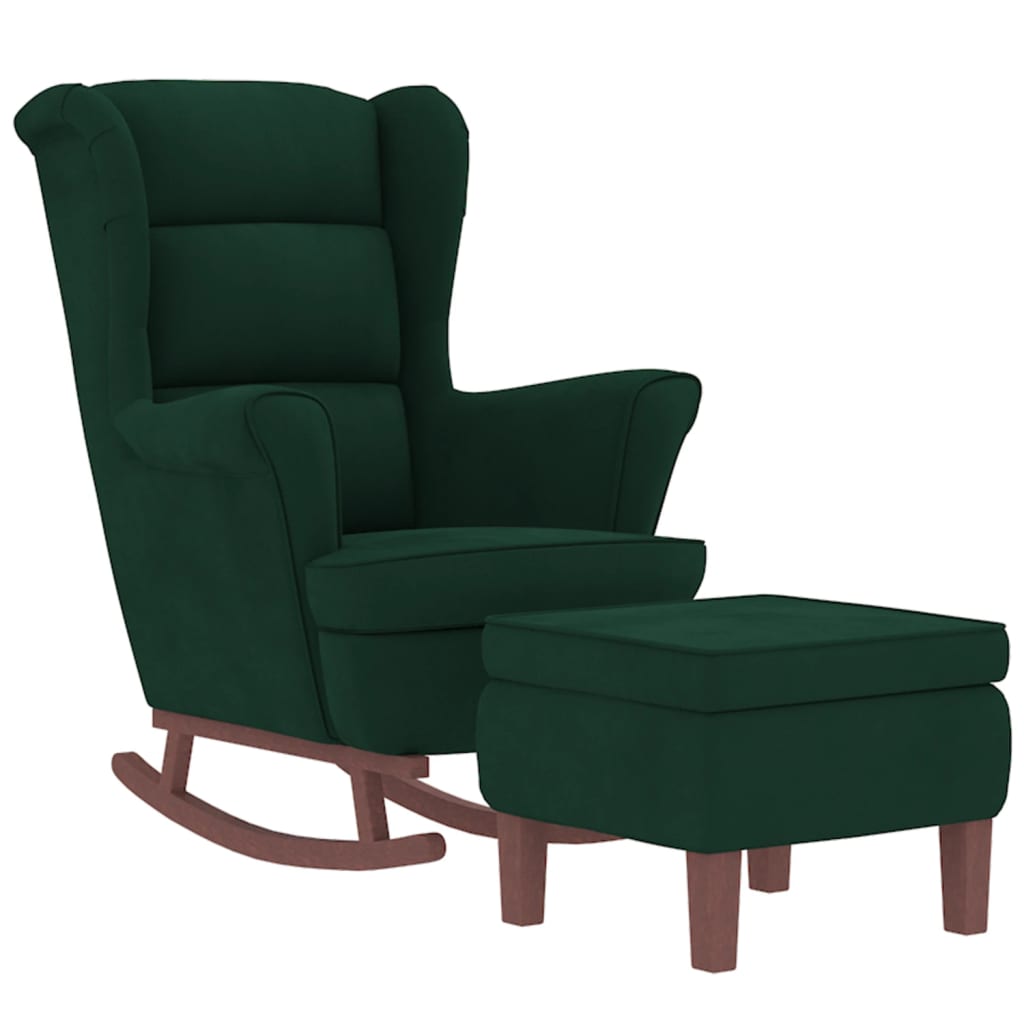 Chaise à bascule avec pieds en bois et tabouret Vert foncé - XIOS