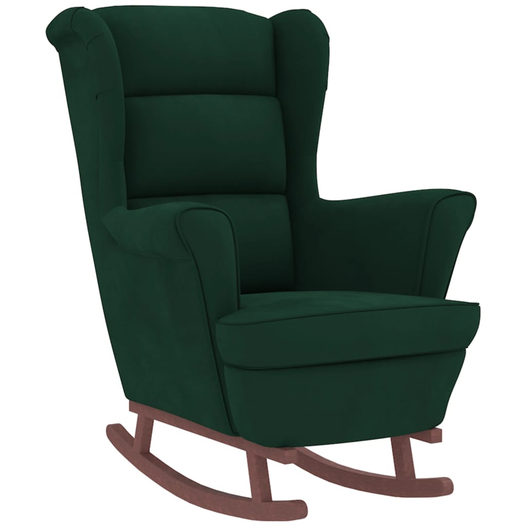 Chaise à bascule avec pieds en bois et tabouret Vert foncé - XIOS