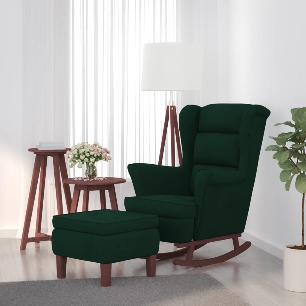 Chaise à bascule avec pieds en bois et tabouret Vert foncé - XIOS