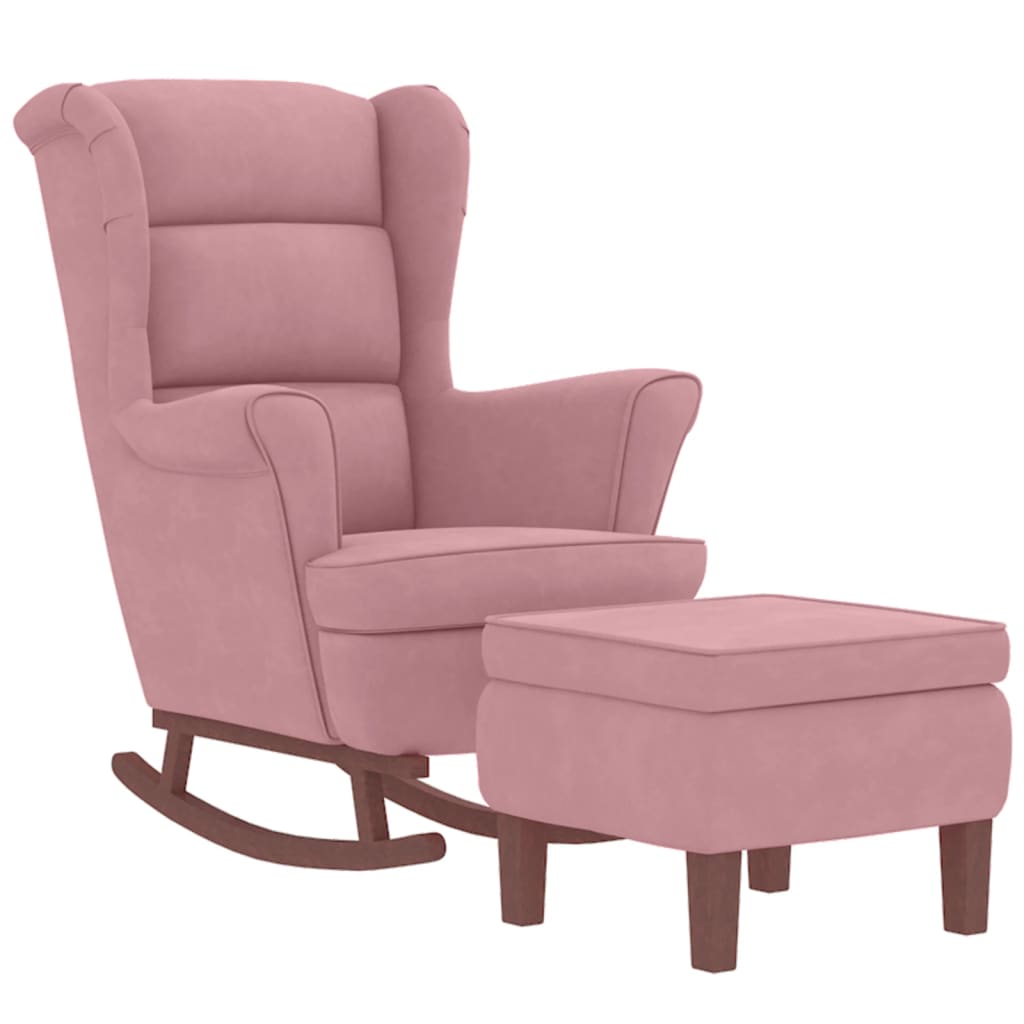 Chaise à bascule avec pieds en bois et tabouret Rose Velours - XIOS