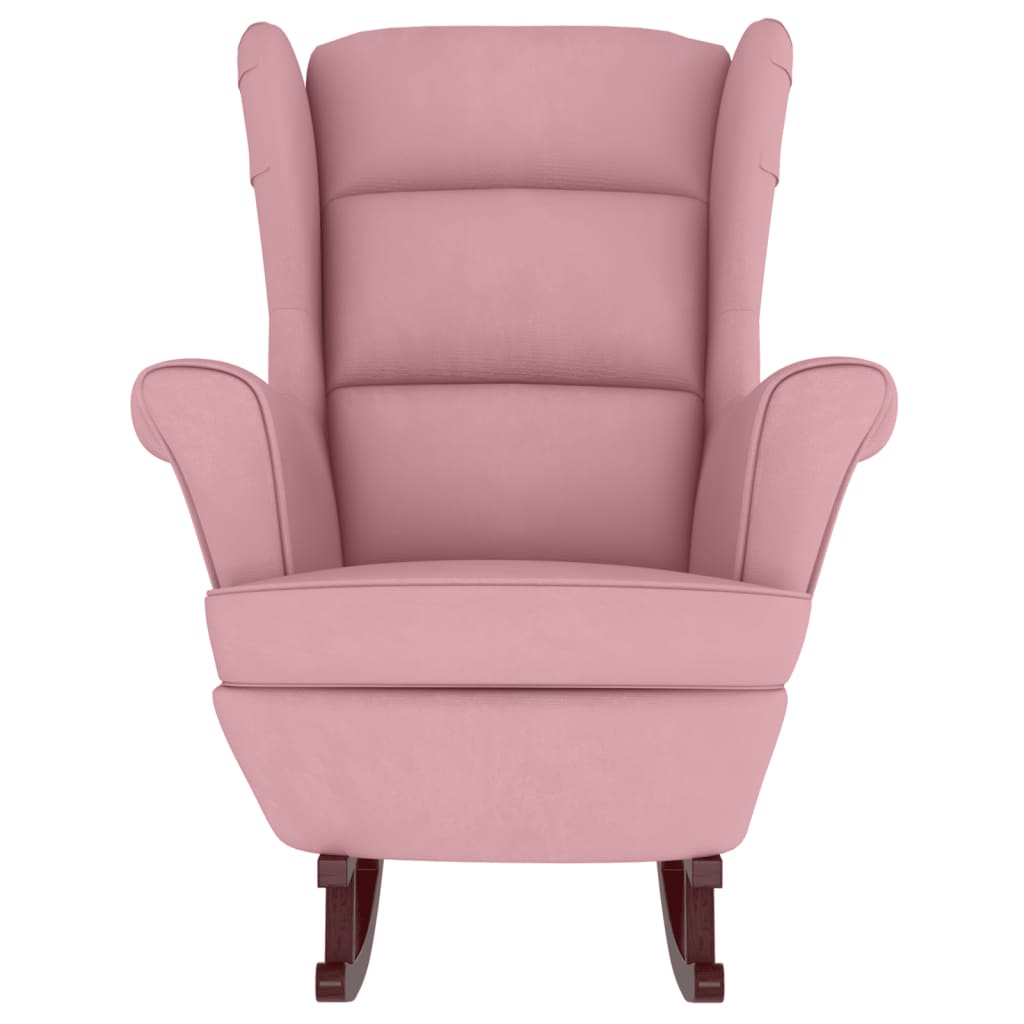 Chaise à bascule avec pieds en bois et tabouret Rose Velours - XIOS