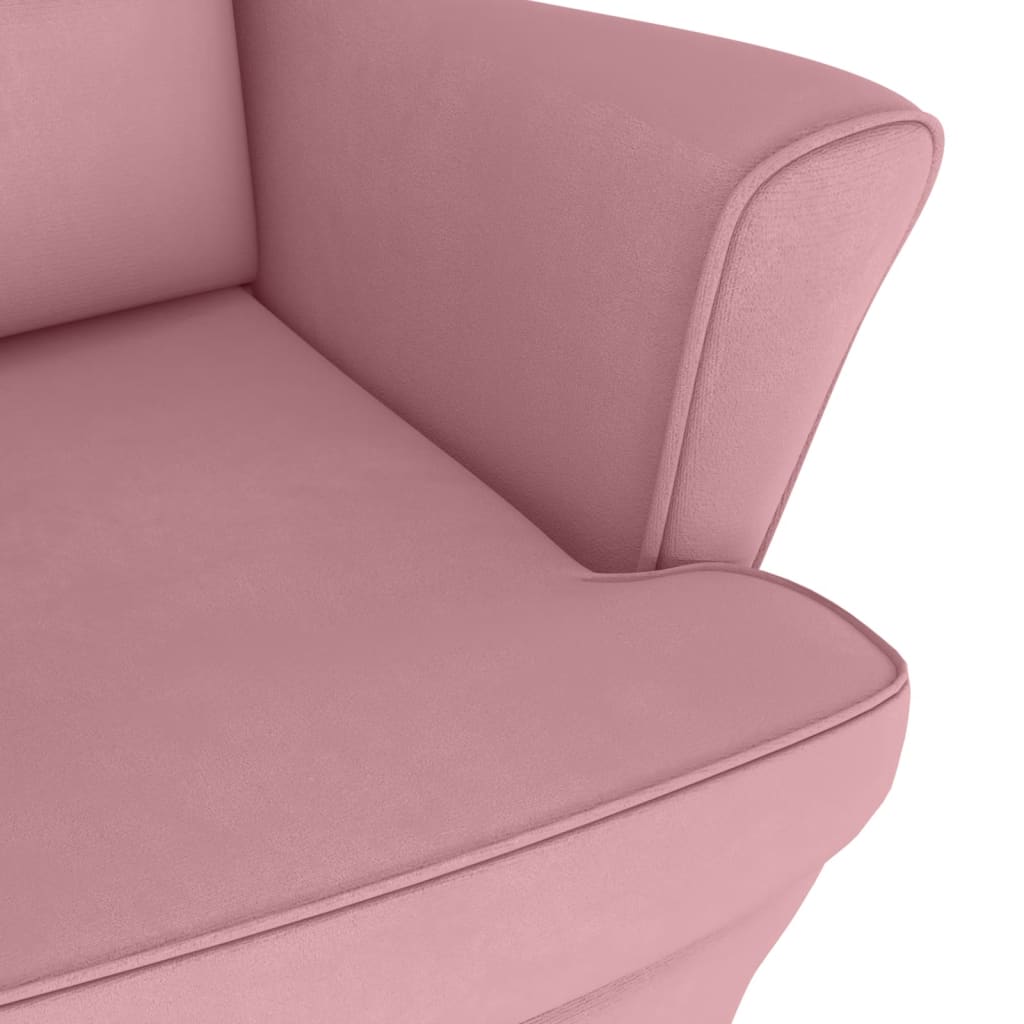 Chaise à bascule avec pieds en bois et tabouret Rose Velours - XIOS