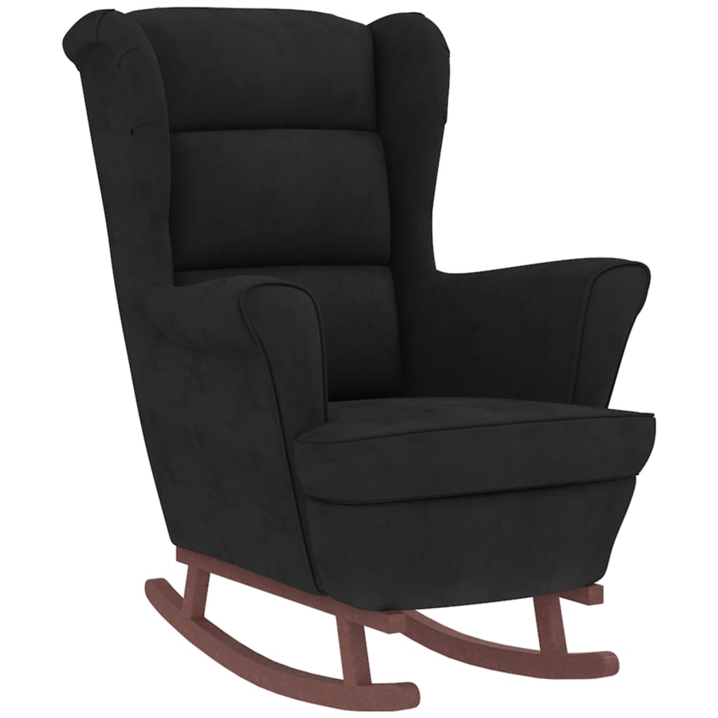 Chaise à bascule avec pieds en bois et tabouret Noir Velours - XIOS