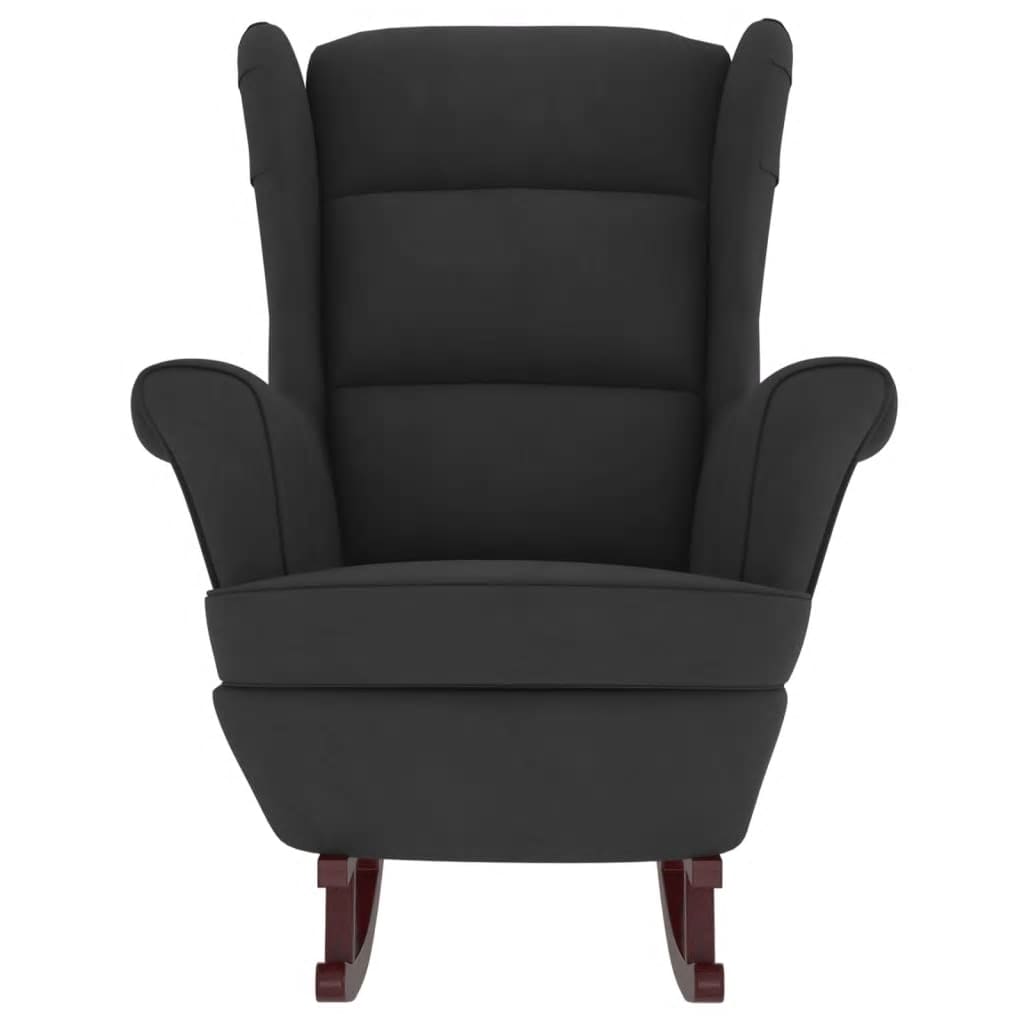 Chaise à bascule avec pieds en bois et tabouret Noir Velours - XIOS