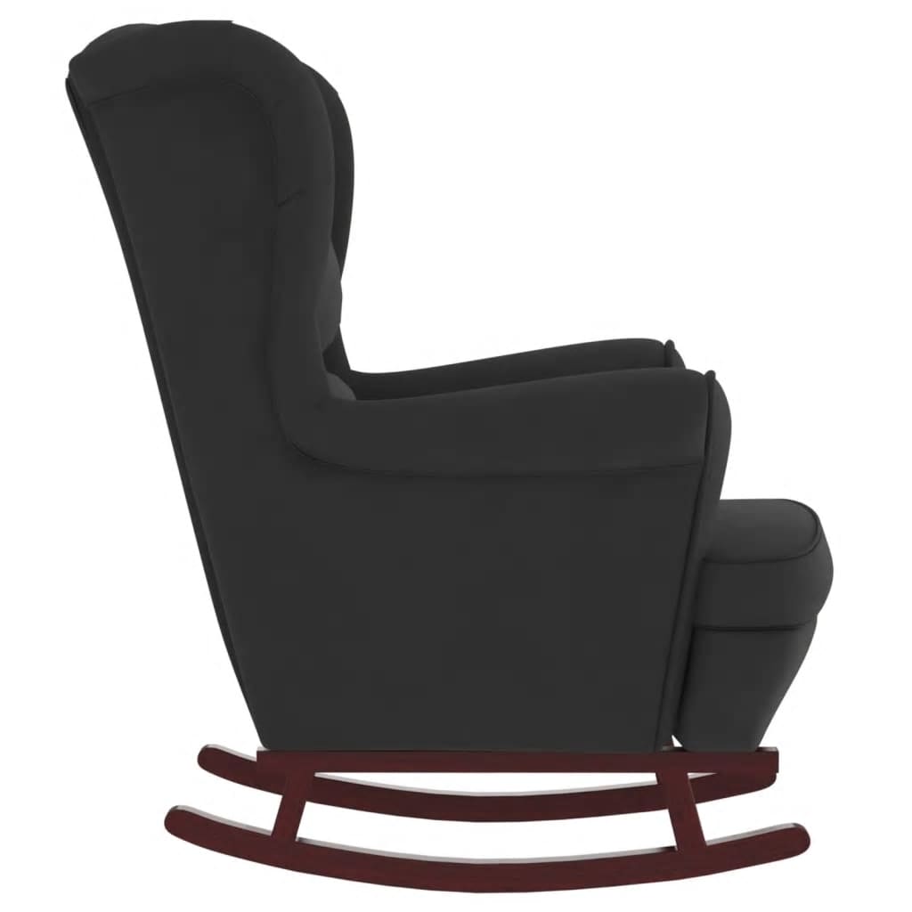 Chaise à bascule avec pieds en bois et tabouret Noir Velours - XIOS
