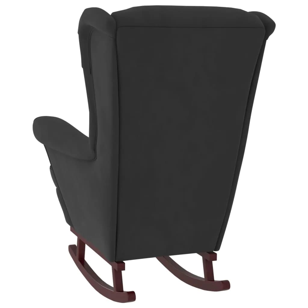 Chaise à bascule avec pieds en bois et tabouret Noir Velours - XIOS