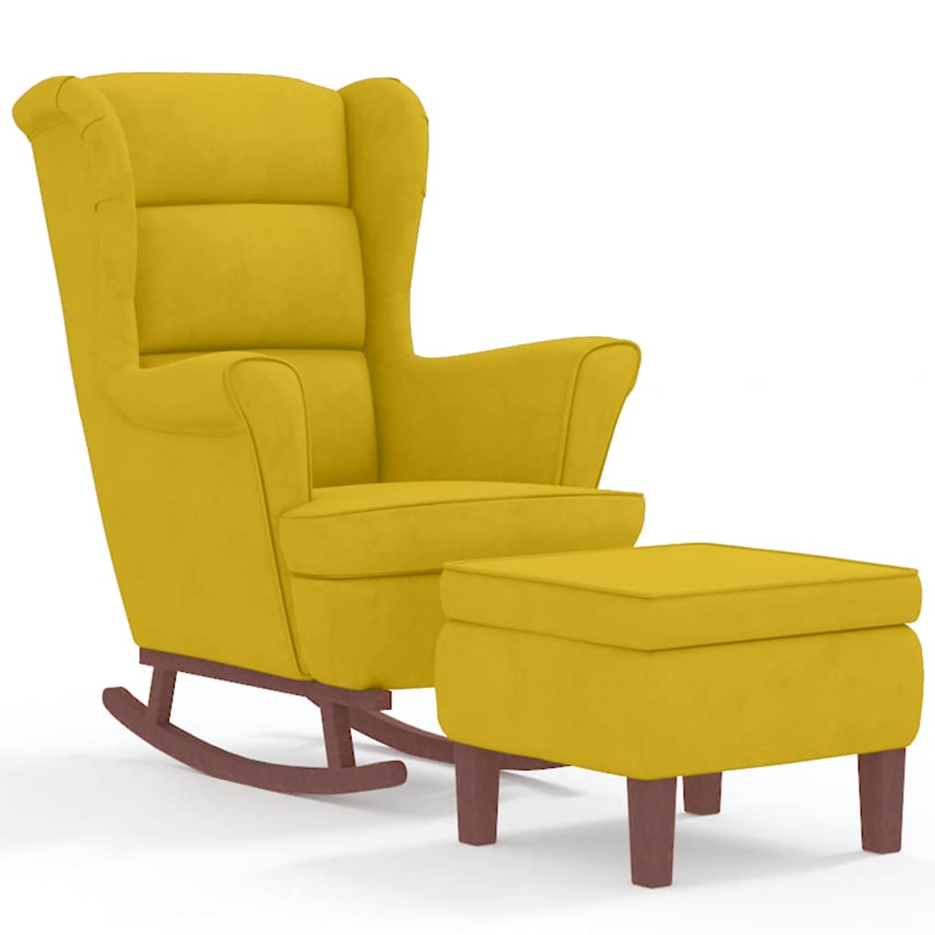 Fauteuil à bascule à oreilles en velours jaune bois massif - XIOS