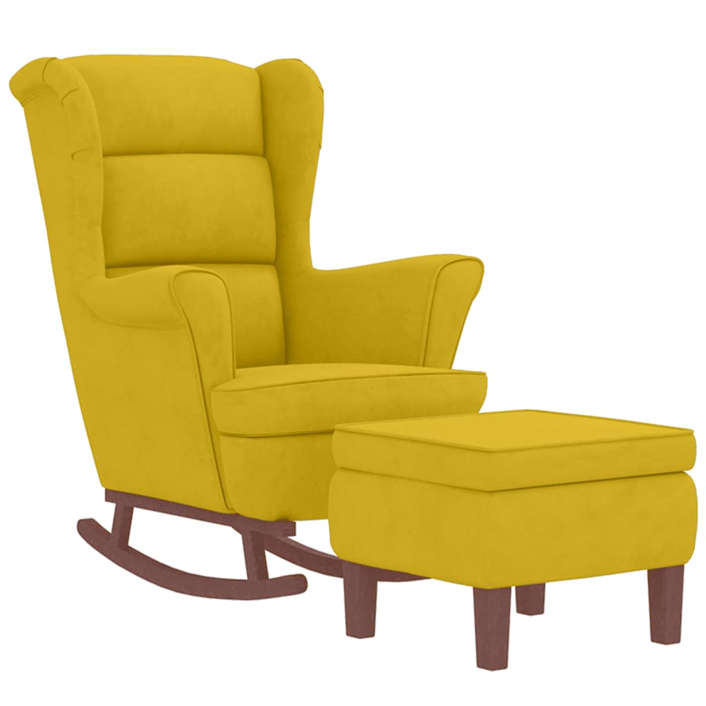 Fauteuil à bascule à oreilles en velours jaune bois massif - XIOS