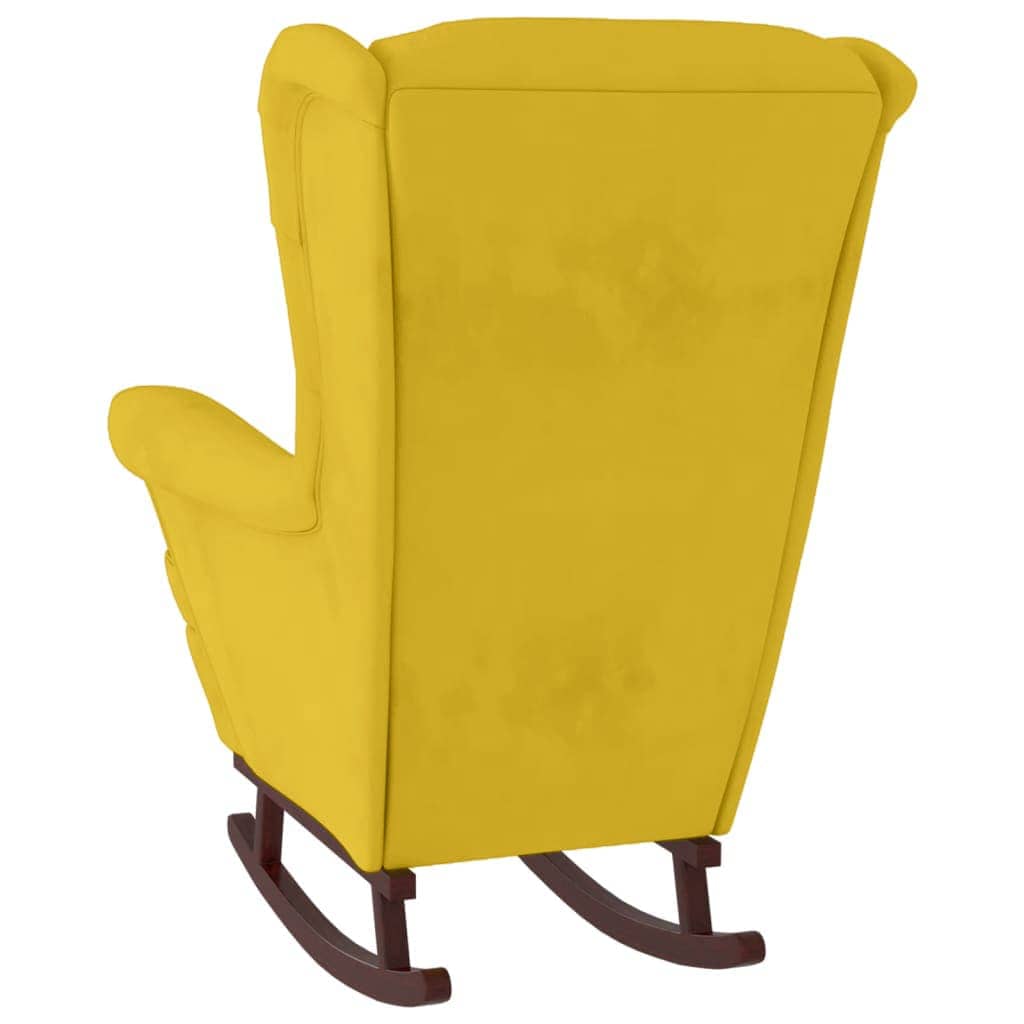 Fauteuil à bascule à oreilles en velours jaune bois massif - XIOS