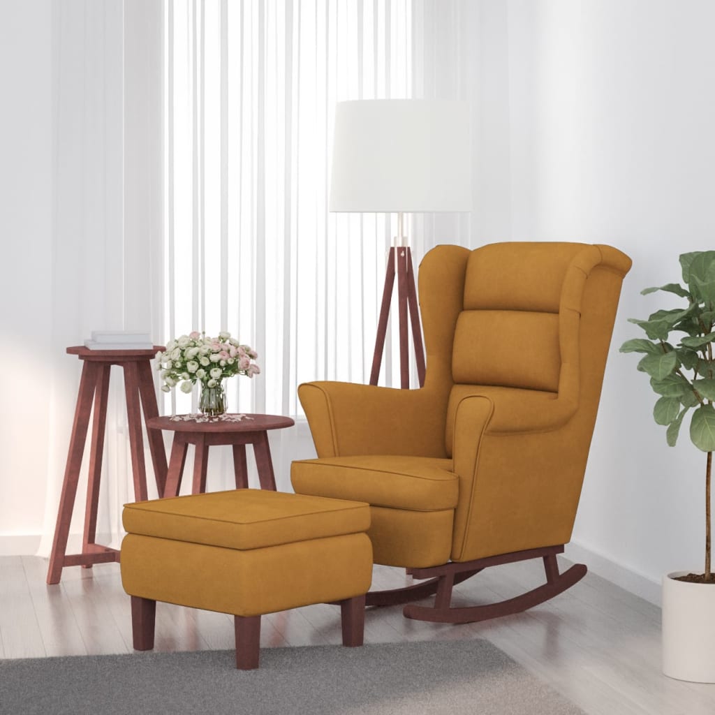 Chaise à bascule avec pieds en bois et tabouret Marron Velours - XIOS
