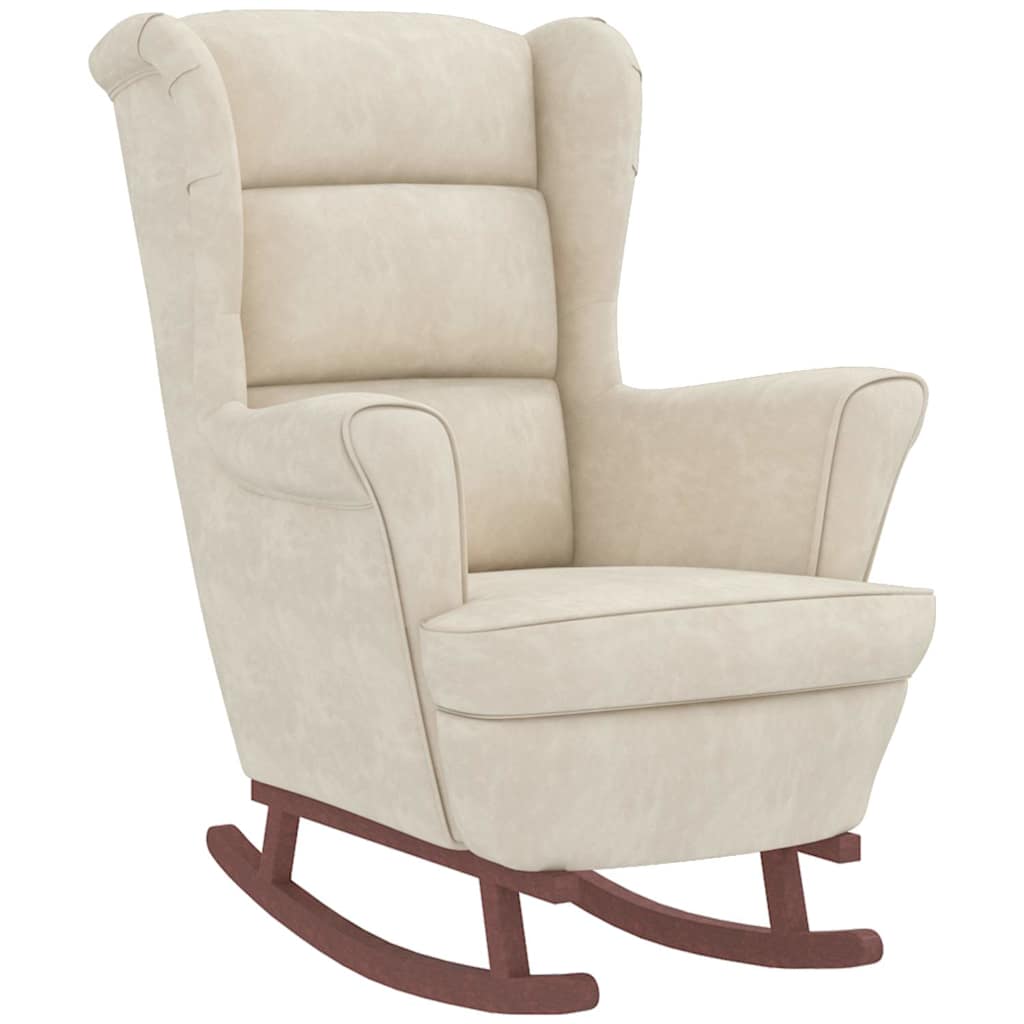 Chaise à bascule avec pieds en bois et tabouret Crème Velours - XIOS