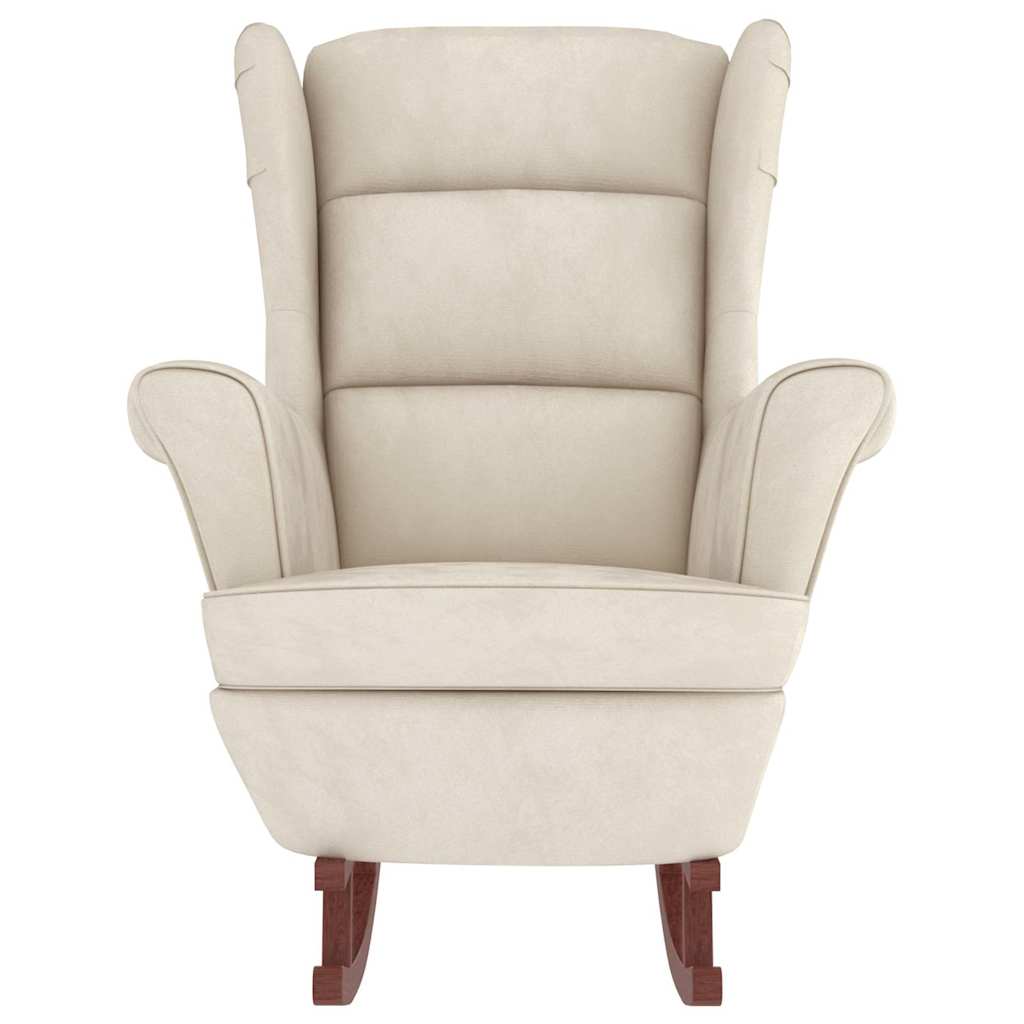 Chaise à bascule avec pieds en bois et tabouret Crème Velours - XIOS