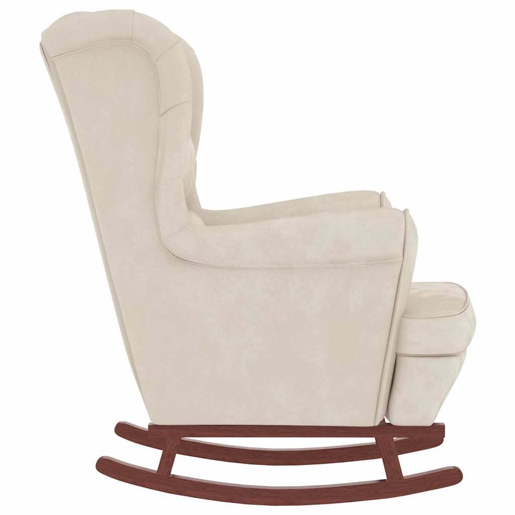 Chaise à bascule avec pieds en bois et tabouret Crème Velours - XIOS