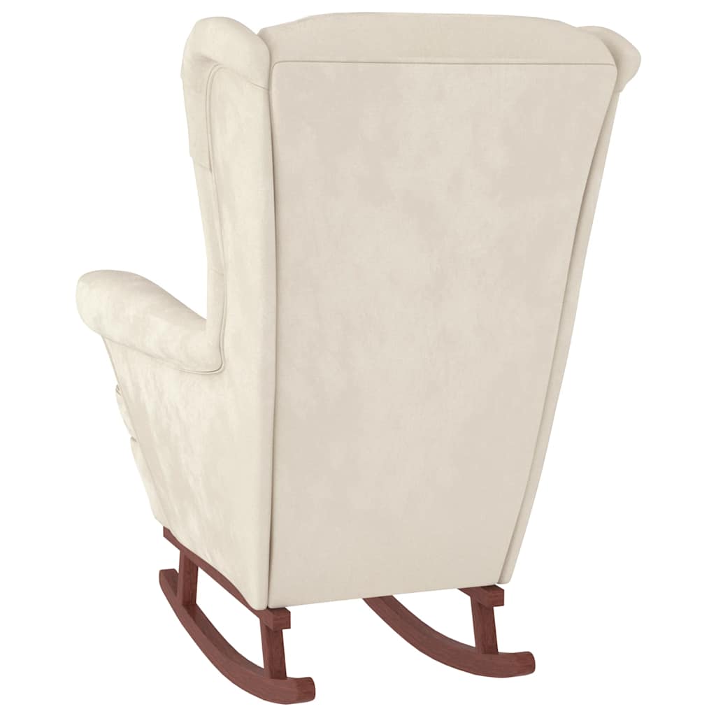 Chaise à bascule avec pieds en bois et tabouret Crème Velours - XIOS