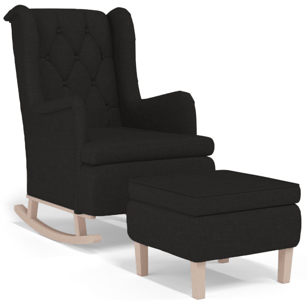 Fauteuil avec pieds à bascule et tabouret Noir Tissu - XIOS
